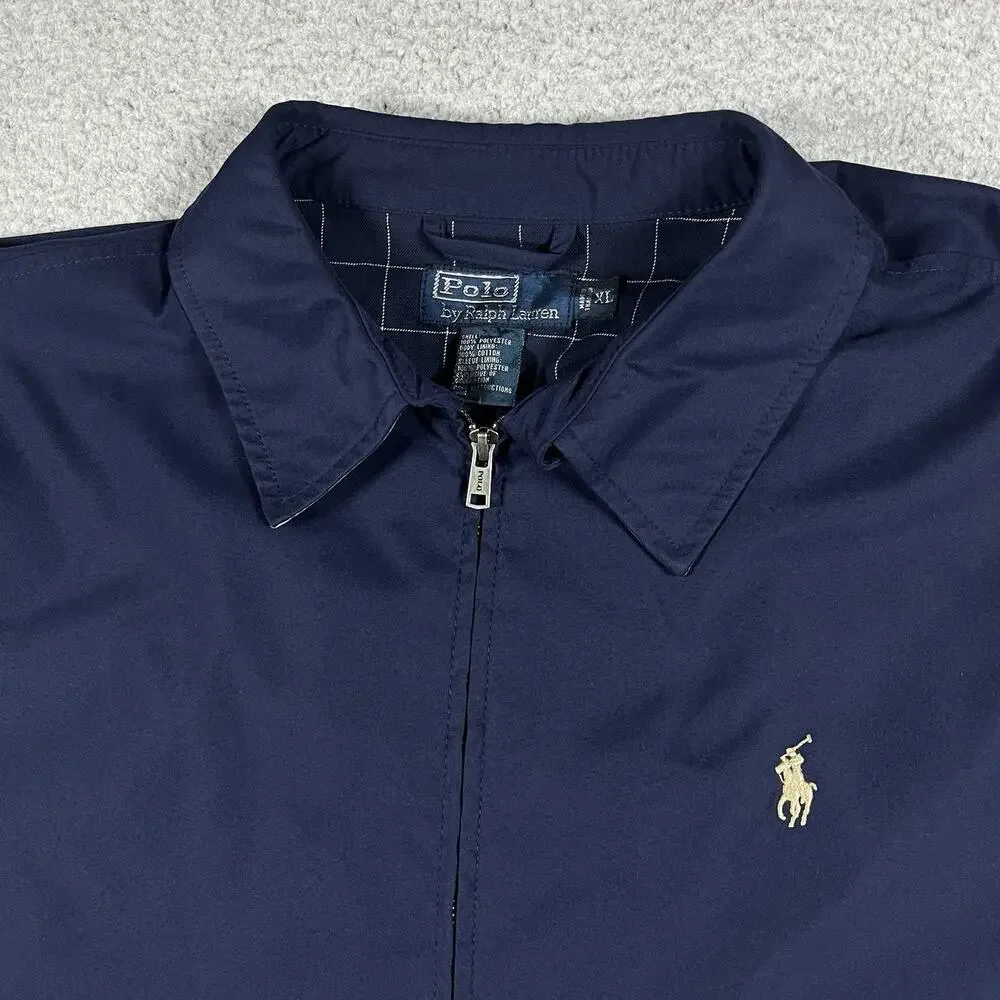 Polo Ralph Lauren Jacket Mens XL Blue Full Zip Bomber Lined Windbreaker VTG